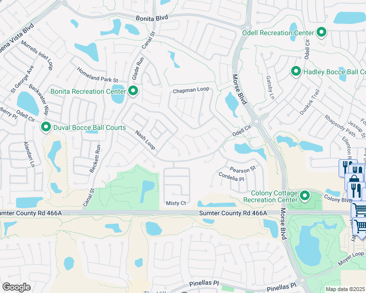 map of restaurants, bars, coffee shops, grocery stores, and more near 880 Margaux Trail in The Villages