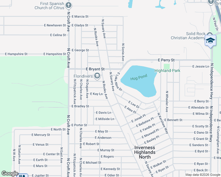 map of restaurants, bars, coffee shops, grocery stores, and more near 536 North Savary Avenue in Inverness