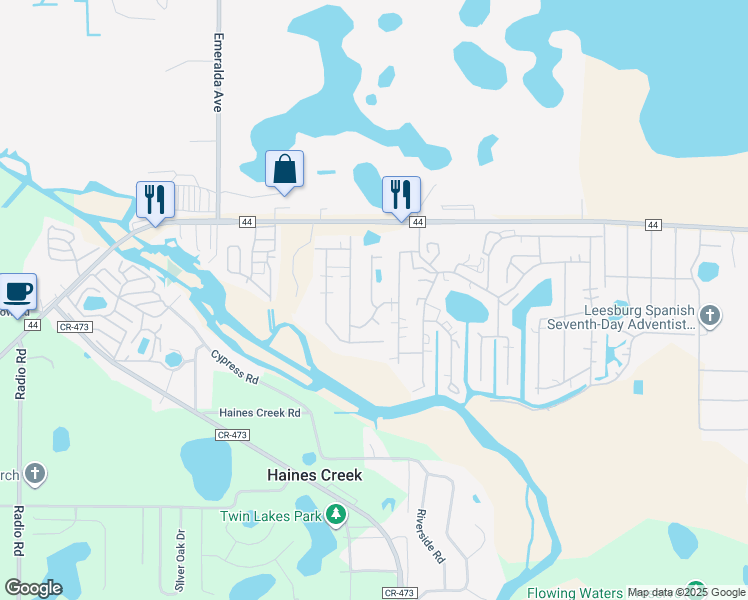 map of restaurants, bars, coffee shops, grocery stores, and more near 109 Park Lane in Leesburg