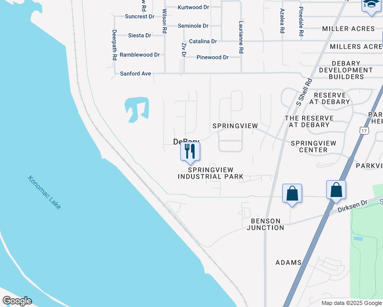map of restaurants, bars, coffee shops, grocery stores, and more near 433 Tallow Wood Circle in DeBary