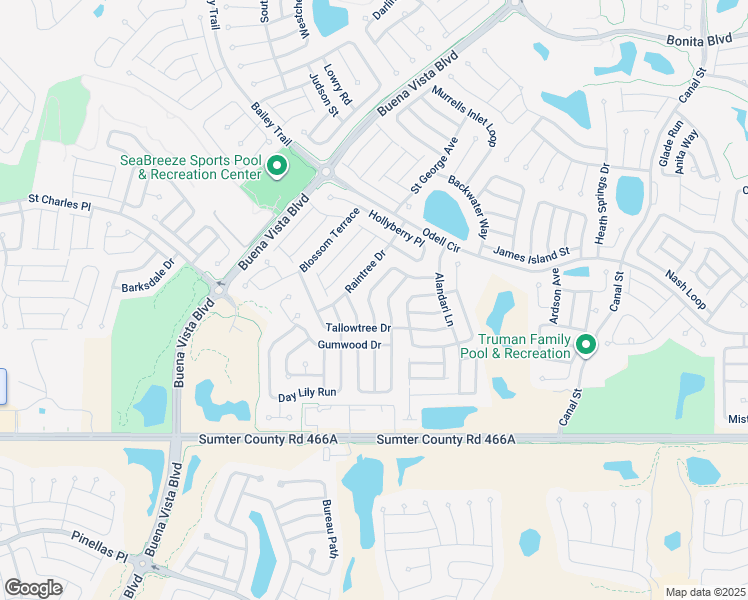 map of restaurants, bars, coffee shops, grocery stores, and more near 1518 BlueBerry Way in The Villages