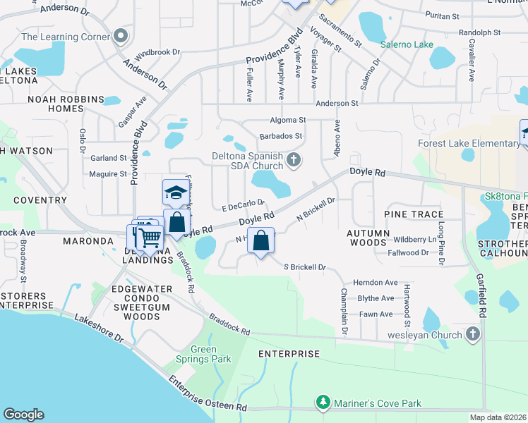 map of restaurants, bars, coffee shops, grocery stores, and more near 1099 East DeCarlo Drive in Deltona
