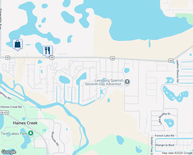 map of restaurants, bars, coffee shops, grocery stores, and more near 102 Woodland Drive in Leesburg