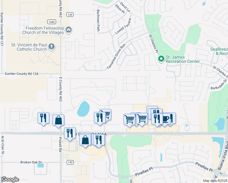 map of restaurants, bars, coffee shops, grocery stores, and more near 7838 Penrose Place in Wildwood