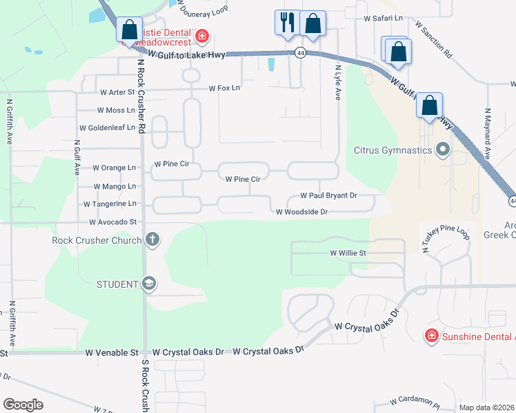 map of restaurants, bars, coffee shops, grocery stores, and more near 5835 West Woodhill Court in Crystal River