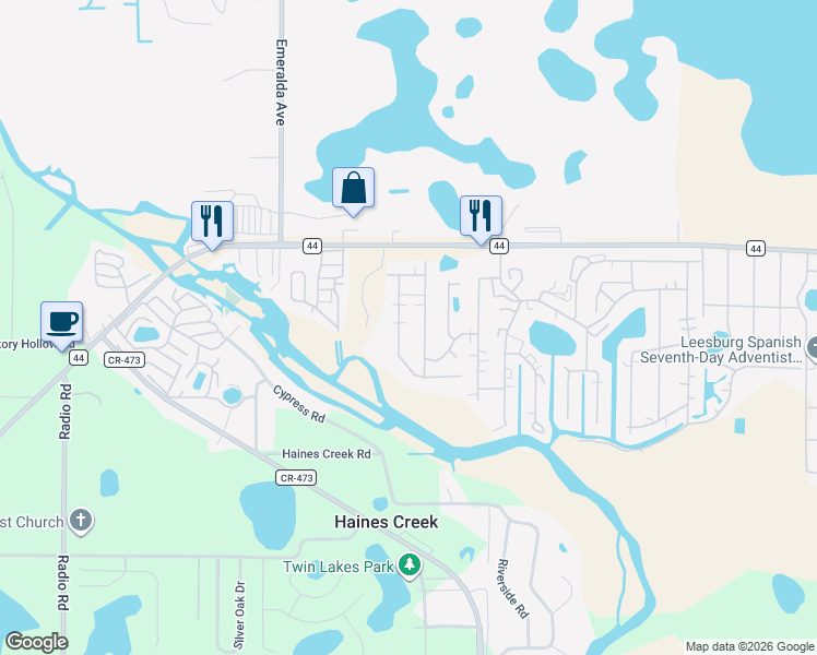 map of restaurants, bars, coffee shops, grocery stores, and more near 150 Hibiscus Drive in Leesburg