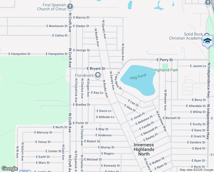 map of restaurants, bars, coffee shops, grocery stores, and more near 536 North Savary Avenue in Inverness