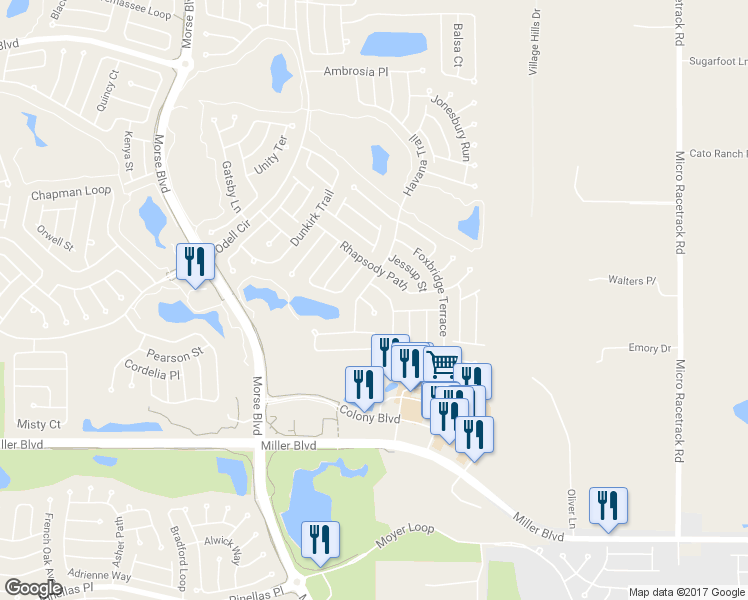 map of restaurants, bars, coffee shops, grocery stores, and more near 2580 Bostic Ln in The Villages
