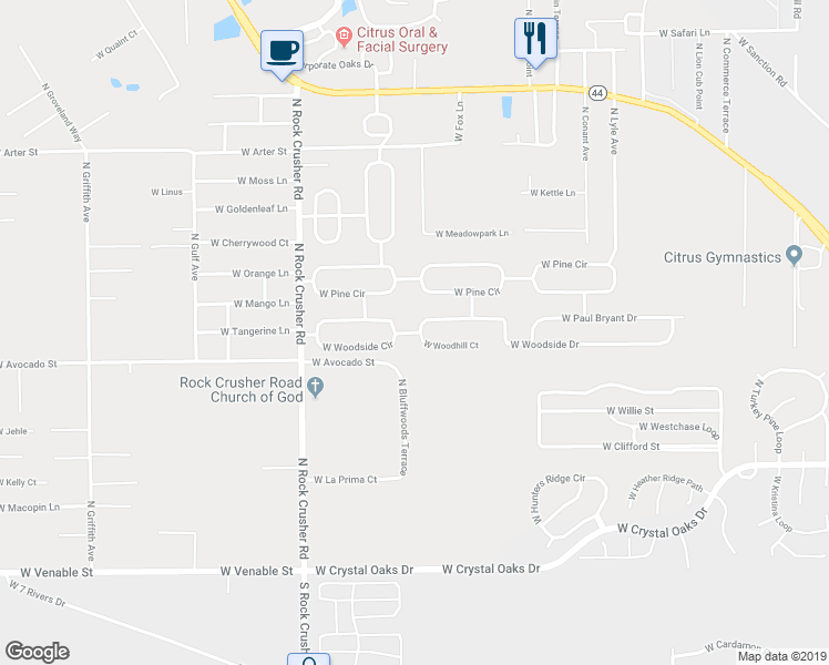 map of restaurants, bars, coffee shops, grocery stores, and more near 5923 West Woodside Drive in Crystal River