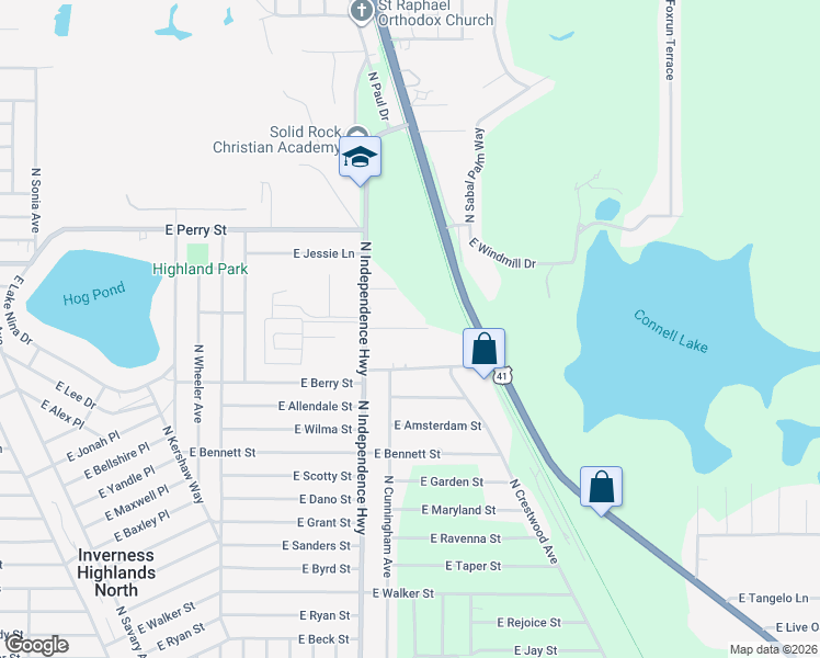 map of restaurants, bars, coffee shops, grocery stores, and more near 4262 East Flying Eagle Street in Inverness