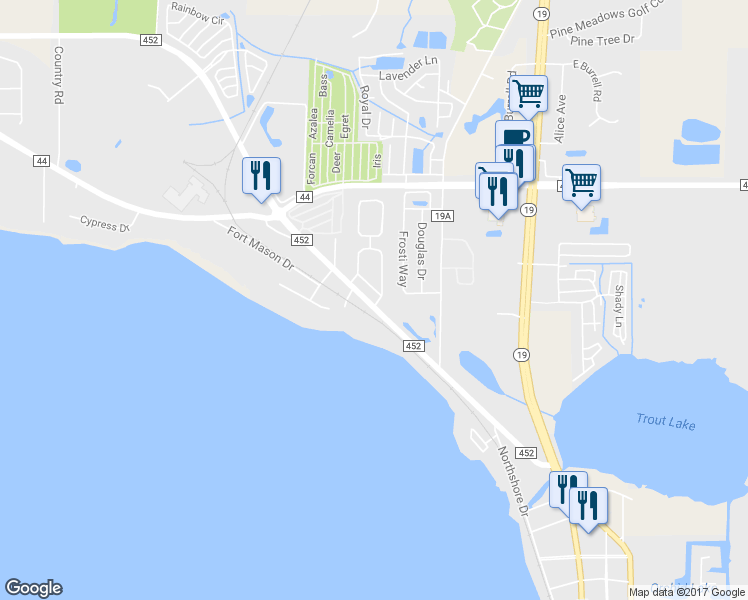 map of restaurants, bars, coffee shops, grocery stores, and more near 1701 Lakewood Avenue in Eustis
