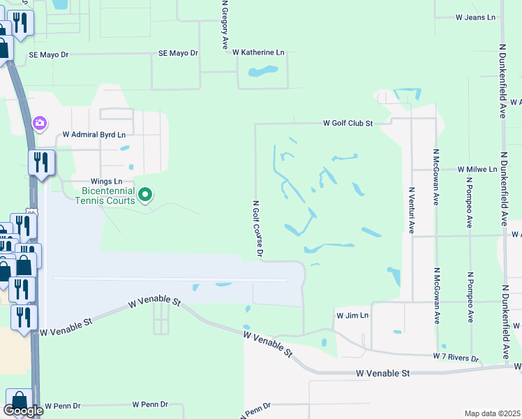 map of restaurants, bars, coffee shops, grocery stores, and more near 533 North Golf Course Drive in Crystal River