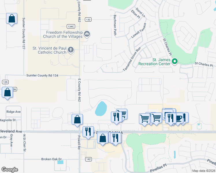 map of restaurants, bars, coffee shops, grocery stores, and more near 5260 Sunshine Drive in Wildwood