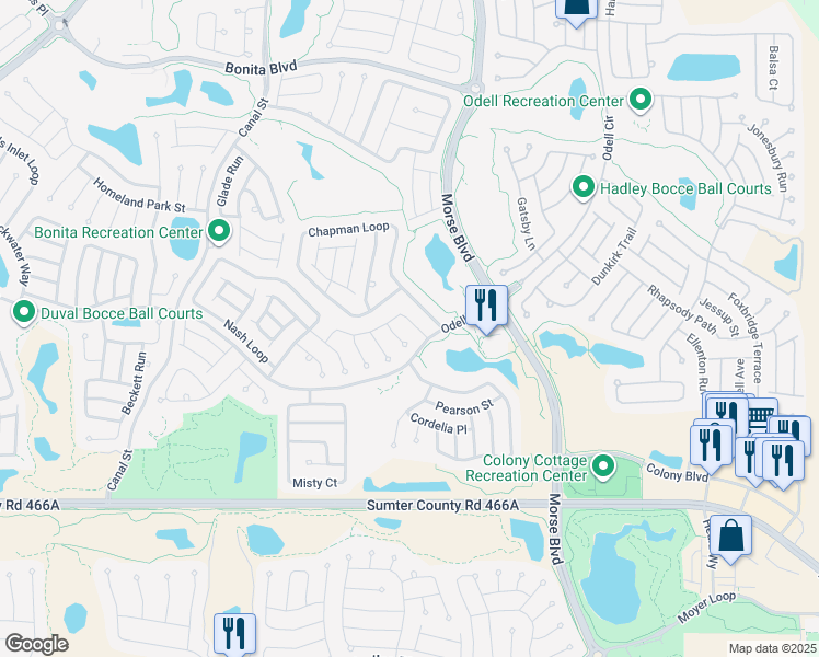 map of restaurants, bars, coffee shops, grocery stores, and more near 783 Bartlet Lane in The Villages