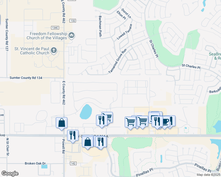 map of restaurants, bars, coffee shops, grocery stores, and more near 5440 Sunshine Drive in Wildwood