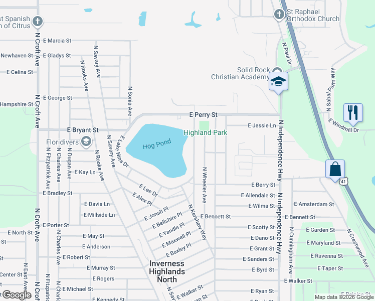 map of restaurants, bars, coffee shops, grocery stores, and more near 630 North Woodlake Avenue in Inverness