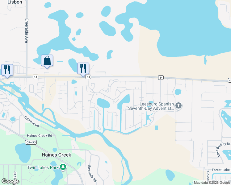 map of restaurants, bars, coffee shops, grocery stores, and more near 107 Spruce Lane in Leesburg