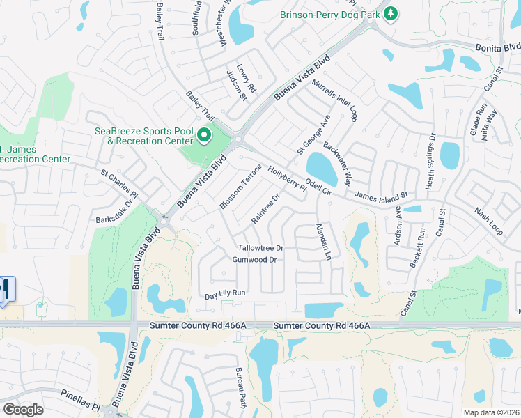map of restaurants, bars, coffee shops, grocery stores, and more near 2561 Birch Avenue in The Villages