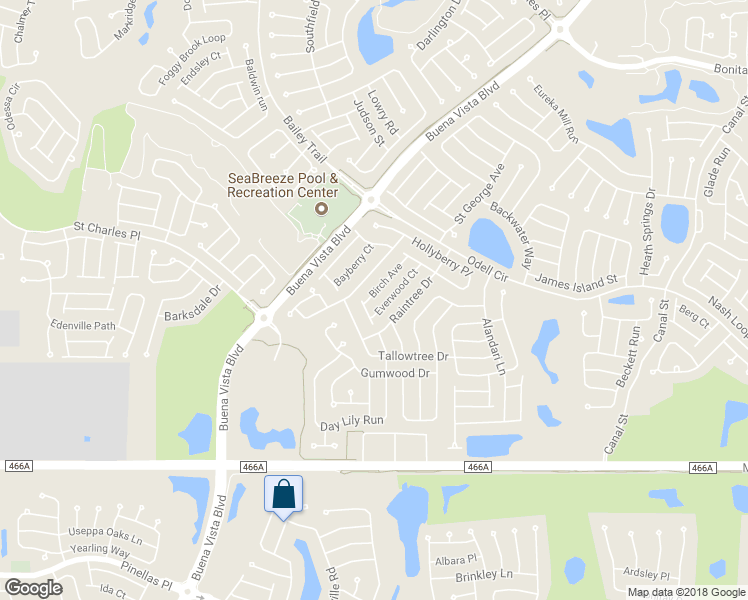 map of restaurants, bars, coffee shops, grocery stores, and more near 2597 Birch Avenue in The Villages