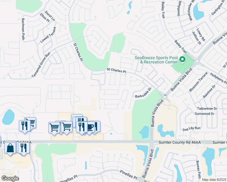 map of restaurants, bars, coffee shops, grocery stores, and more near 1973 Fairview Lane in The Villages