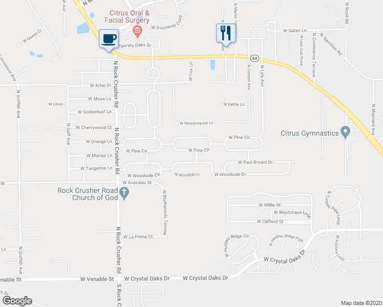 map of restaurants, bars, coffee shops, grocery stores, and more near 5880 West Pine Circle in Crystal River