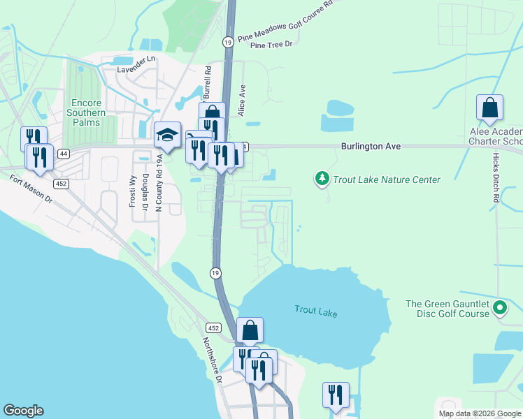 map of restaurants, bars, coffee shops, grocery stores, and more near 146 Hickory Lane in Eustis