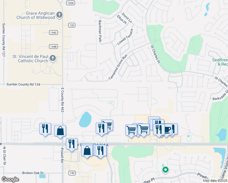 map of restaurants, bars, coffee shops, grocery stores, and more near 7926 Penrose Place in Wildwood