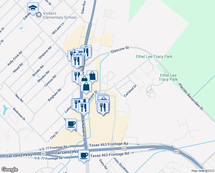 map of restaurants, bars, coffee shops, grocery stores, and more near 201 Northcross Drive in Victoria