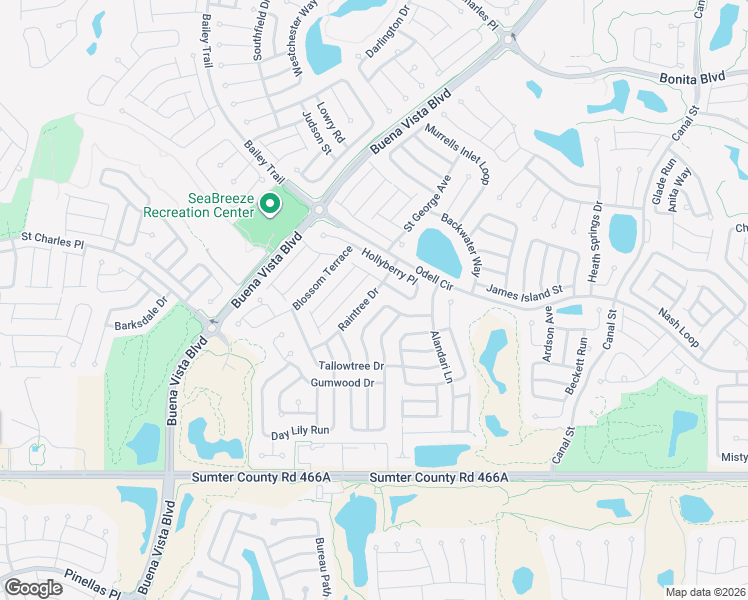 map of restaurants, bars, coffee shops, grocery stores, and more near 2522 Raintree Drive in The Villages