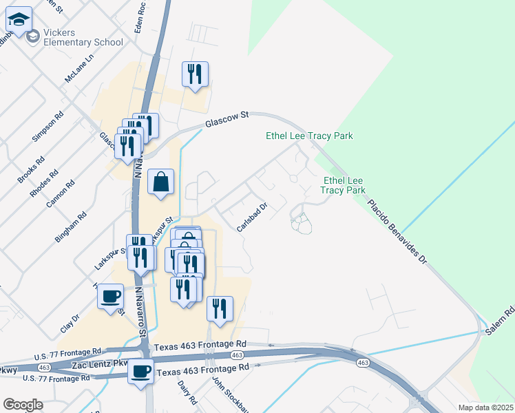 map of restaurants, bars, coffee shops, grocery stores, and more near 130 Carlsbad Drive in Victoria