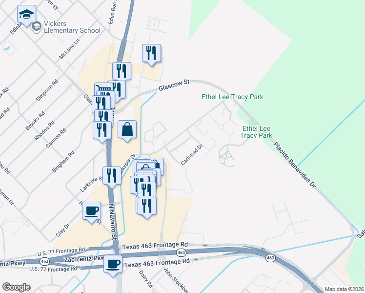 map of restaurants, bars, coffee shops, grocery stores, and more near 101 Sierra Court in Victoria