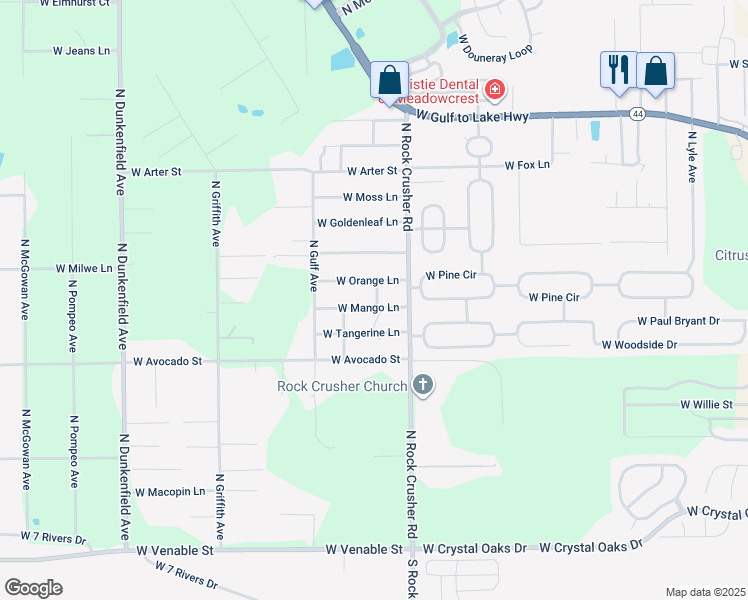 map of restaurants, bars, coffee shops, grocery stores, and more near 6381 West Mango Lane in Crystal River