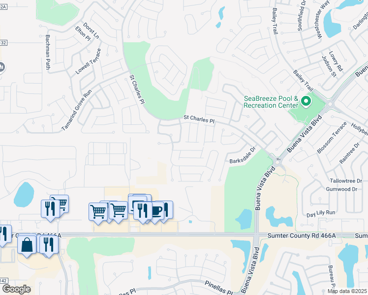 map of restaurants, bars, coffee shops, grocery stores, and more near 2029 Fairview Lane in The Villages