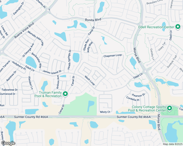 map of restaurants, bars, coffee shops, grocery stores, and more near 2527 Mariel Way in The Villages