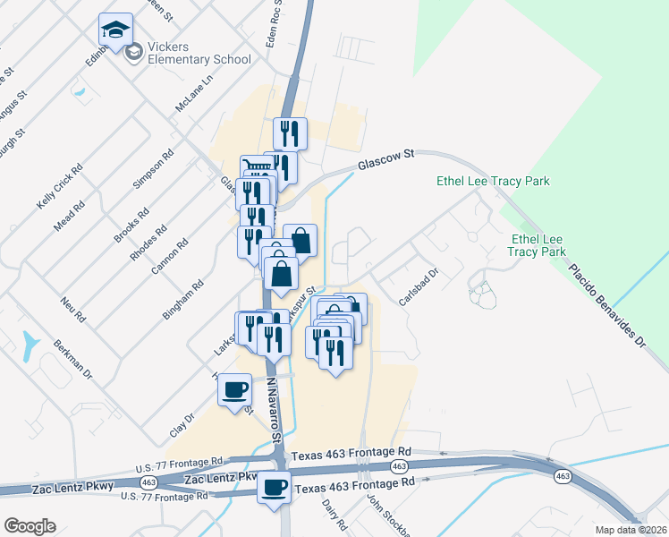map of restaurants, bars, coffee shops, grocery stores, and more near 904 East Larkspur Street in Victoria