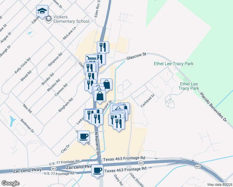 map of restaurants, bars, coffee shops, grocery stores, and more near 904 East Larkspur Street in Victoria