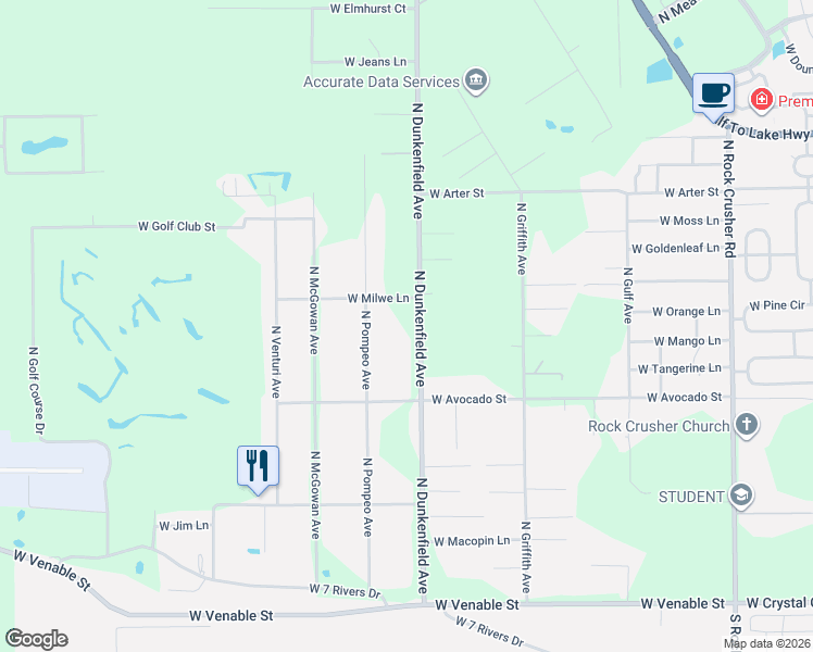 map of restaurants, bars, coffee shops, grocery stores, and more near 632 North Dunkenfield Avenue in Crystal River