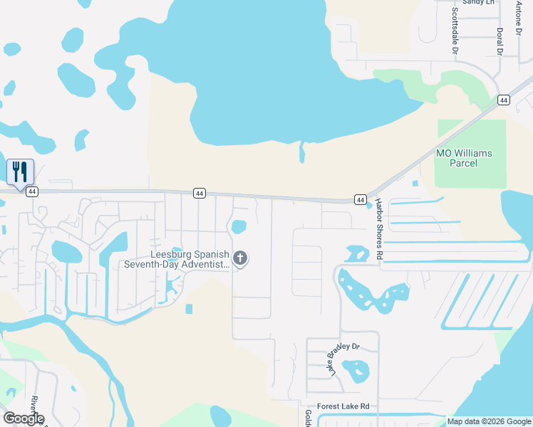 map of restaurants, bars, coffee shops, grocery stores, and more near 11818 County Road 44 in Leesburg