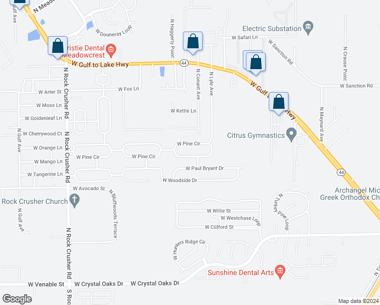 map of restaurants, bars, coffee shops, grocery stores, and more near 5644 West Pine Circle in Crystal River