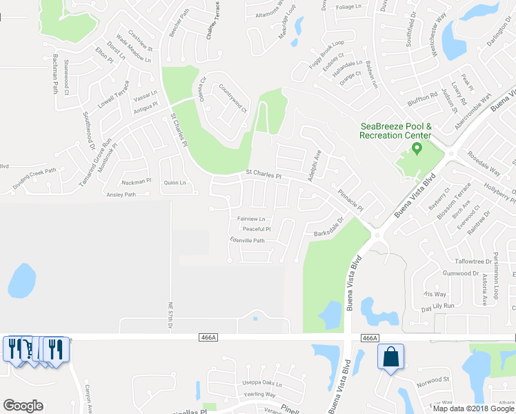 map of restaurants, bars, coffee shops, grocery stores, and more near Zellwood Street in The Villages