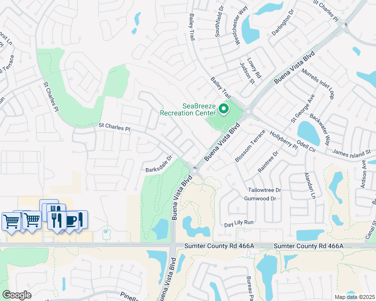 map of restaurants, bars, coffee shops, grocery stores, and more near 2515 Neptune Drive in The Villages