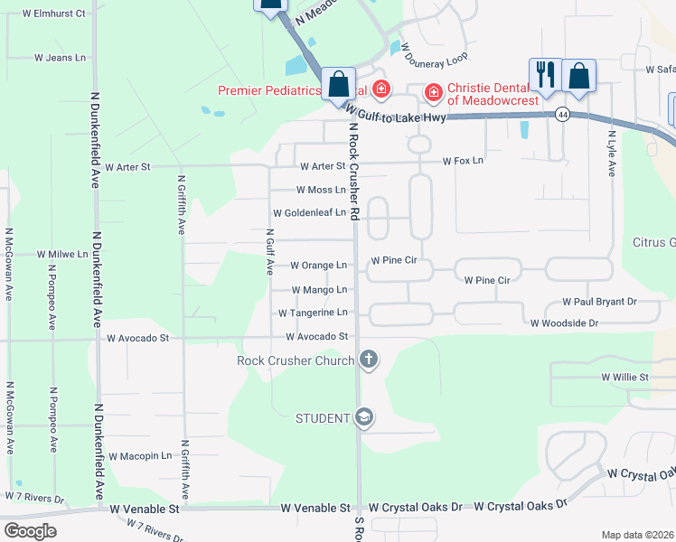 map of restaurants, bars, coffee shops, grocery stores, and more near 6310 West Orange Lane in Crystal River