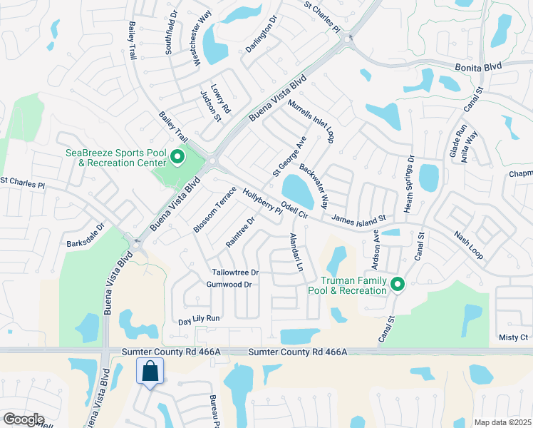 map of restaurants, bars, coffee shops, grocery stores, and more near 1407 Hollyberry Place in The Villages