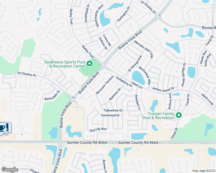 map of restaurants, bars, coffee shops, grocery stores, and more near 2561 Birch Avenue in The Villages