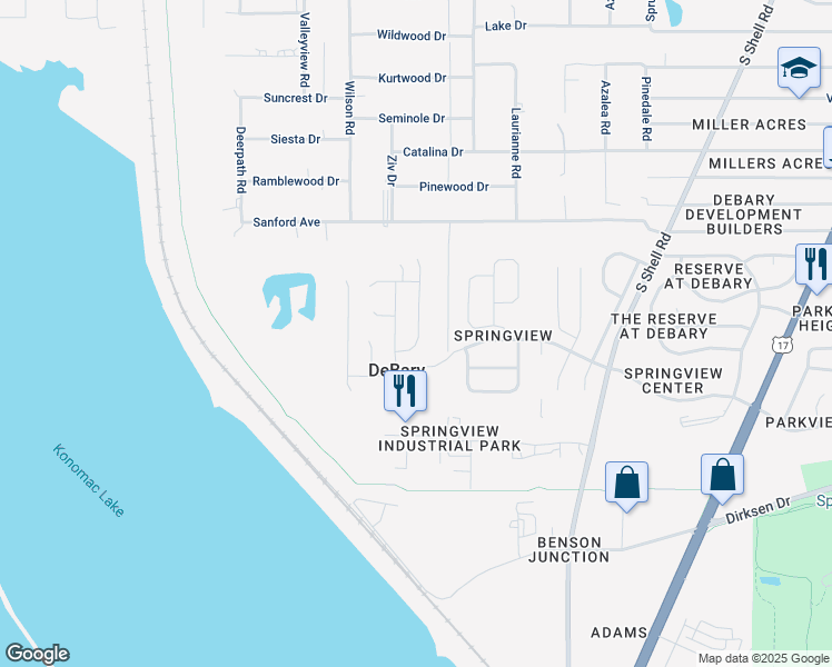 map of restaurants, bars, coffee shops, grocery stores, and more near 400 Tallow Wood Circle in DeBary