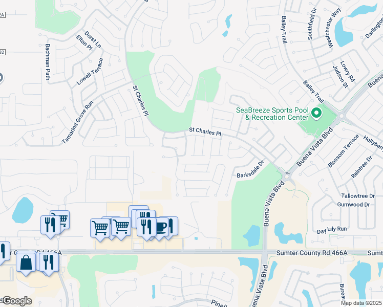 map of restaurants, bars, coffee shops, grocery stores, and more near 2636 Mackintosh Court in The Villages