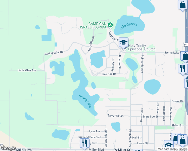 map of restaurants, bars, coffee shops, grocery stores, and more near 36210 East Spring Lake Boulevard in Fruitland Park