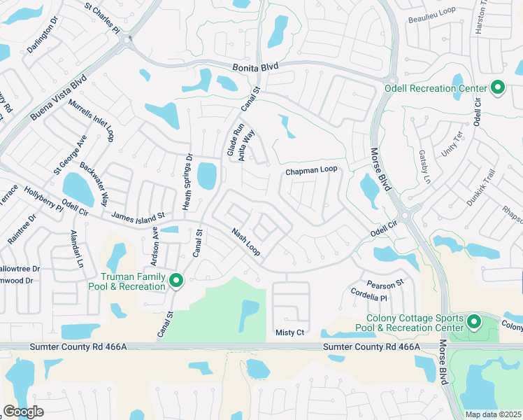 map of restaurants, bars, coffee shops, grocery stores, and more near 2527 Mariel Way in The Villages