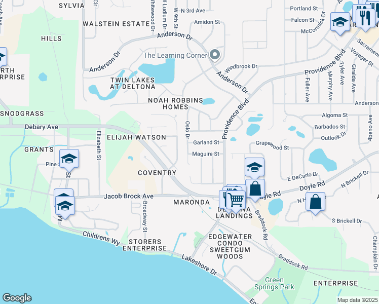 map of restaurants, bars, coffee shops, grocery stores, and more near 372 Oslo Drive in Deltona