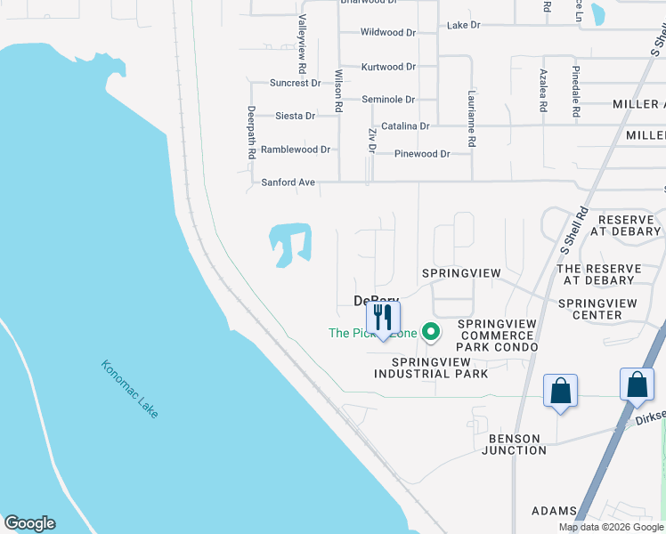 map of restaurants, bars, coffee shops, grocery stores, and more near 348 American Holly Avenue in DeBary